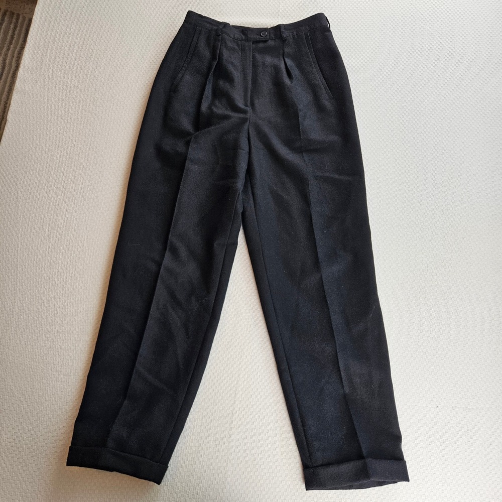 Giorgio Sant'Angelo Black 100% Merino Wool Pleated Cuffed Trousers Womens 10